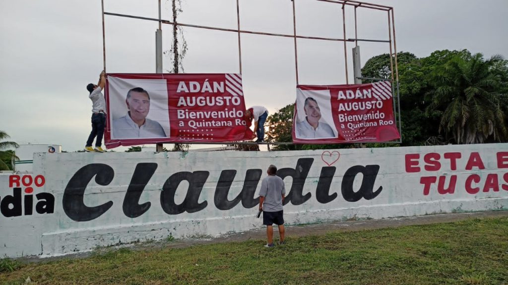 Ciudadanos colocan lonas y pancartas de bienvenida para Adán Augusto 